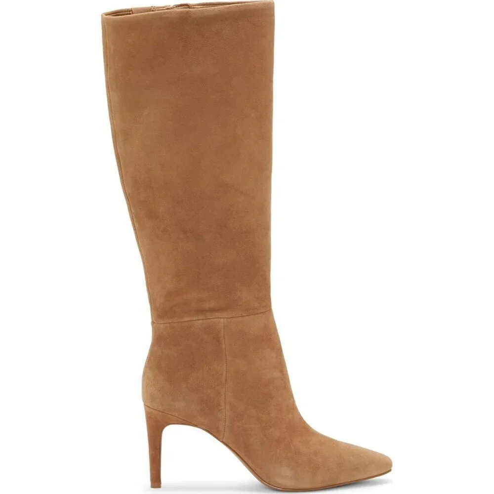 Women's Brown Rubber Arendie Knee-high Suede Side Zipper Boots